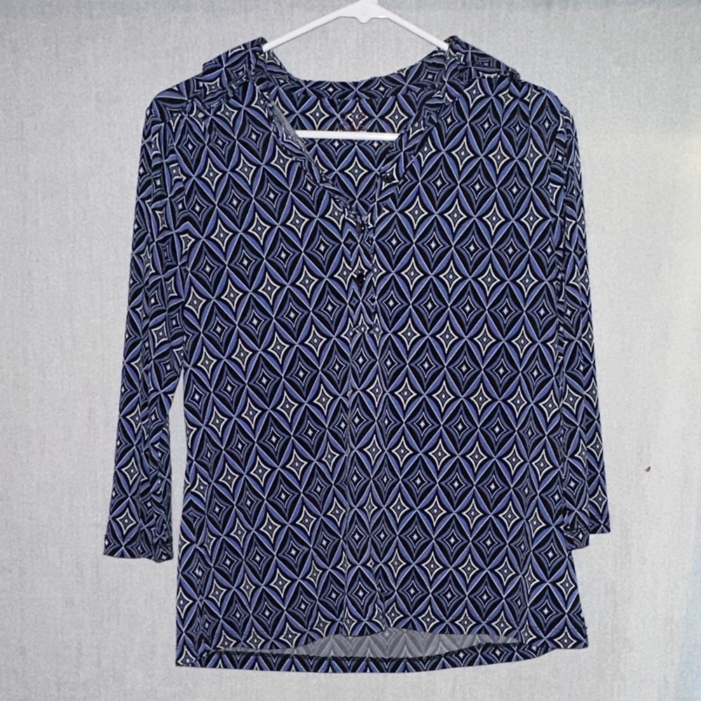 212 Collection Navy and White Geometric Button Down Shirt